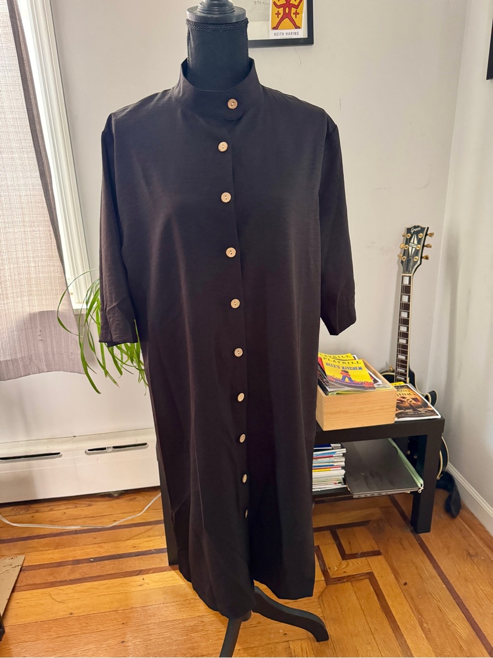 New-Classic Black Button-Front Women’s Shirt Dress- XL